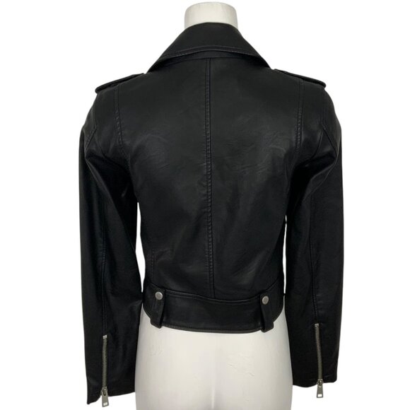 Levi’s Faux Vegan Leather Studded Moto Jacket XS Black Zip Front Biker Zip Cuffs - Picture 2 of 14
